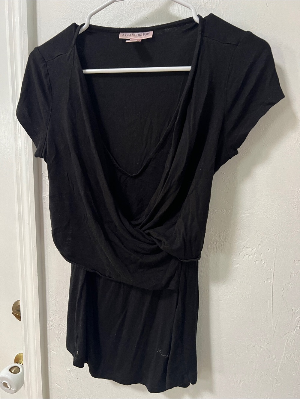 Black Draped Short Sleeve Top Maternity/Nursing